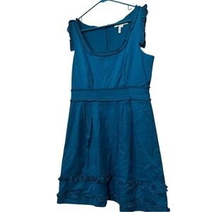 Max‎ & Cleo Dress, Teal Color, Ruffle Detail, Size 12, Cotton Spandex Dress, EUC